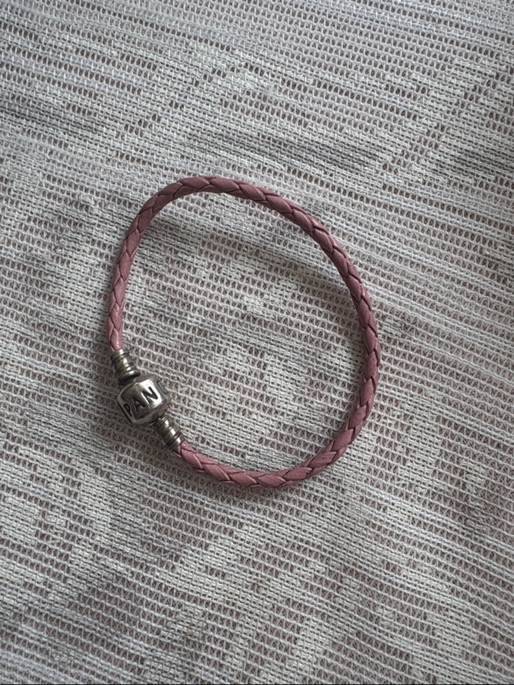 Pandora Dusty Pink Braided Leather Bracelet with Silver Clasp